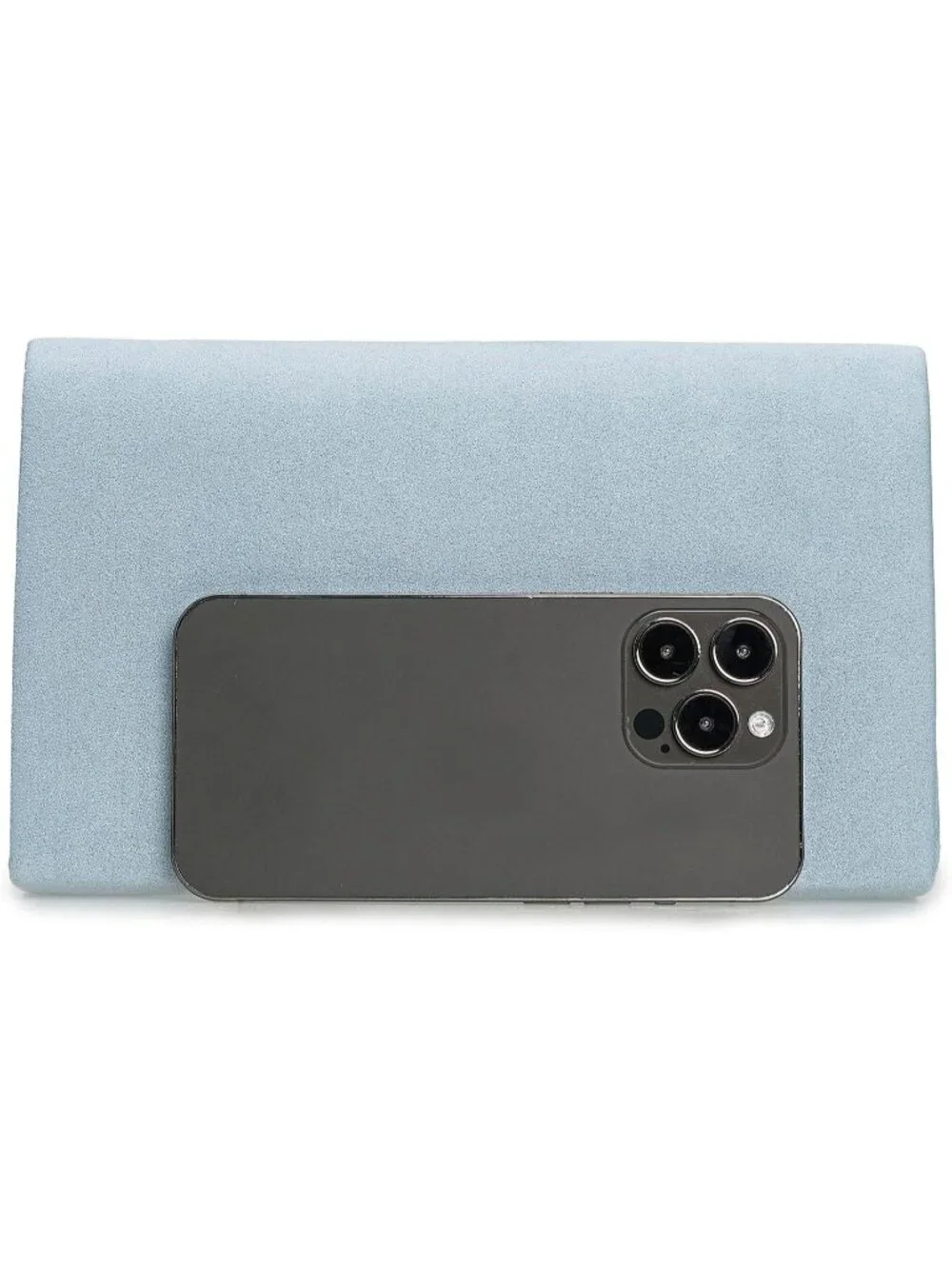 👜 Women's Light Blue Faux Suede Clutch Bag Elegant Metal Binding Evening Purse